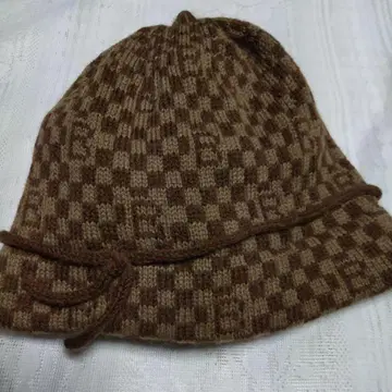 [ 장미색 모자 ] 울 니트 모자 브라운 계열 체크