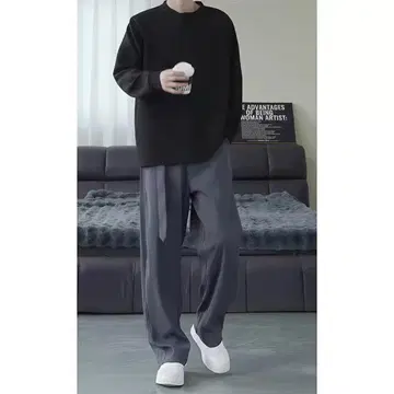 그레이 와이드 팬츠 폴리에스테르제