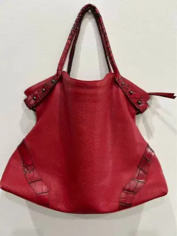 가죽 토트백 빨간색 크로커다일풍