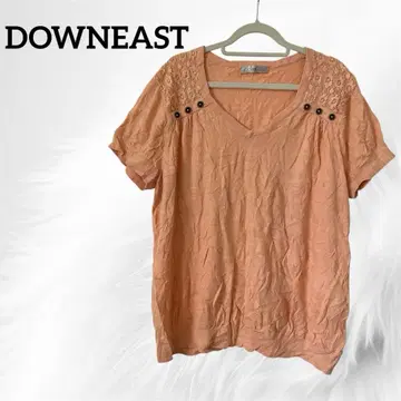 DOWNEAST 오렌지 V넥 얇은 소재 스웨터