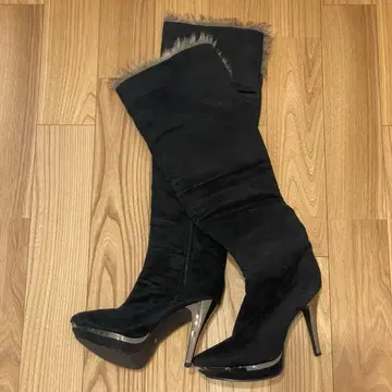 LL 사이즈/블랙 퍼 포함 2way 니하이 부츠