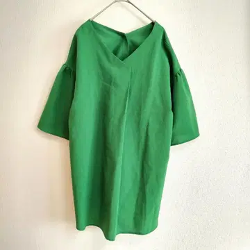 miroir 플레어 슬리브 튜닉 38 그린 V넥 상의