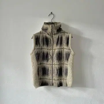 빈티지 이탈리아제 모헤어 베스트 스탠드 카라 옴브레 베이지 울