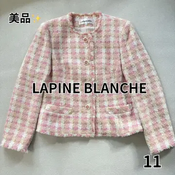 새상품급 라피네 블랑슈 트위드 자켓 노카라 핑크 프린지