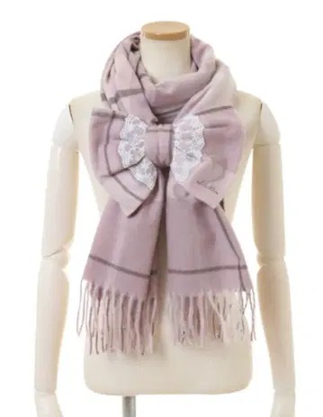 LIZLISA 체크 리본 스톨 핑크