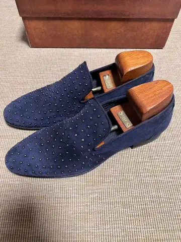 I MASCHI 네이비 스웨이드 스터드 슬립온 (이탈리아제) 41