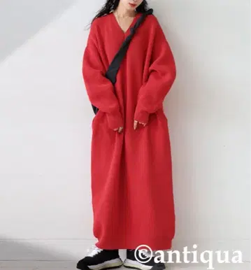 [ 새상품 미사용 ] 레드 니트 롱 원피스 긴팔 사이즈 F 빅