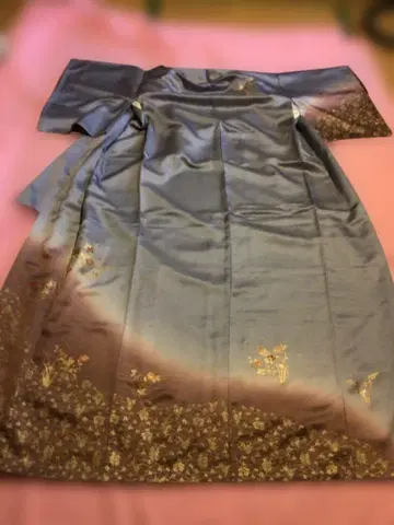 츠케사게 순수 실크 꽃무늬 자수 그라데이션