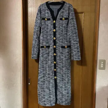 트위드 골드 버튼 롱 원피스