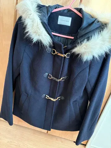 네이비 더플 코트 퍼 포함