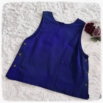 노던 트랙 코튼 린넨 사이드 버튼 백 버튼 베스트 / M 블루