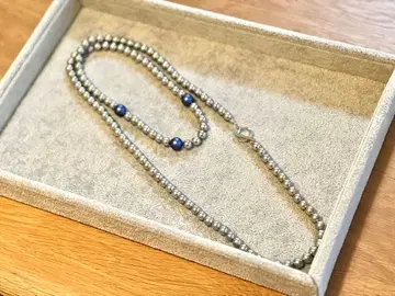 실버와 파랑 펄 목걸이 90cm 성인 여성 패션 만텔 볼 체인