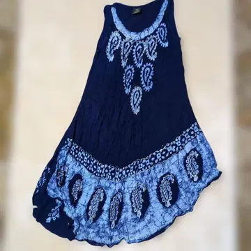 네이비 페이즐리 무늬 슬리브리스 원피스