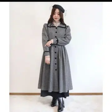 안나더안젤라스 벨벳 파이핑 사용 트위드 원피스 코트