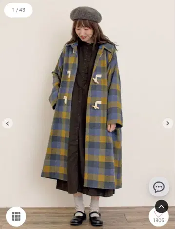 사만사 모스모스 [태즈메이니아 울] 2WAY 옷깃 롱 코트 체크 블루