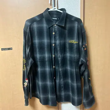 XLARGE 블랙 체크 무늬 긴팔 셔츠