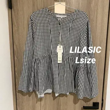 새상품 LILASIC 리라시크 깅엄 체크 셔츠 플레어 셔츠 L 사이즈
