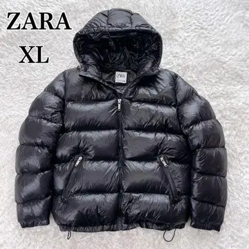 새상품급 ZARA (자라) 블랙 다운 자켓 후드 부착 XL 광택 육후