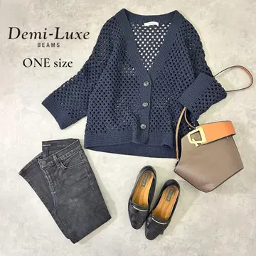 [ Demi-Luxe BEAMS ] 고급 시스루 니트 가디건 네이비