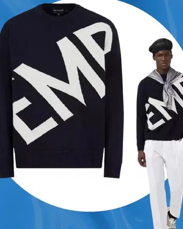 EMPORIO ARMANI 니트 스웨터 S 네이비 로고