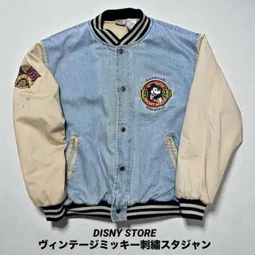 디즈니 스토어 빈티지 미키 자수 와펜 데님 바시티 자켓