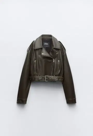 ZARA 인조 가죽 크롭 라이더 자켓 올리브 그린