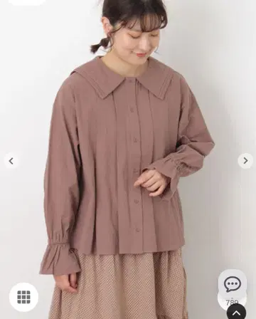 사만사 모스모스 빅 옷깃 핀턱 블라우스 브라운 모카 긴팔 내추럴