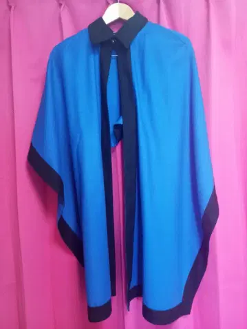 준 아시 다 파란색 케이프 망토 스톨 아우터 바이컬러