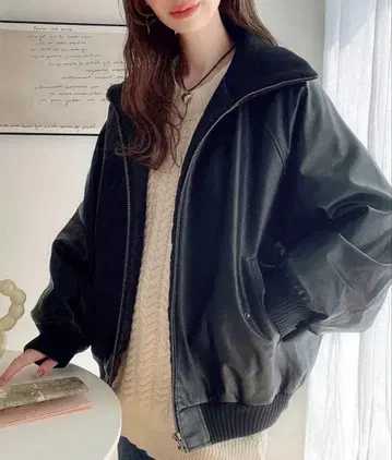 Java 리브 터틀 페이크 가죽 오버 사이즈 자켓