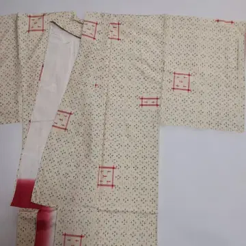 크림 색상 기하학 무늬 방적 이중 기모노