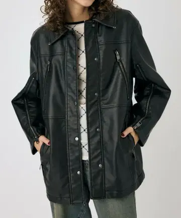 moussy 가죽 미들 자켓