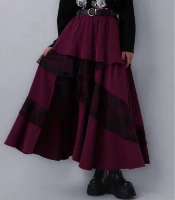 HARE 랜덤 프릴 슬릿 스커트 와인 레드