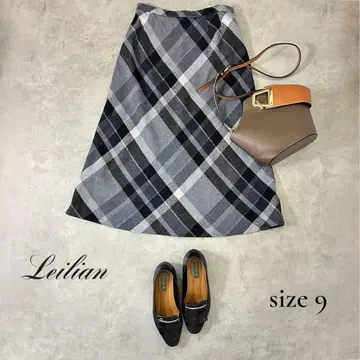 [ Leilian ] 고급 그레이 계열 체크 A라인 스커트 9호/M 상당