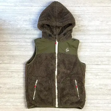 CHUMS 플리스 후드 베스트 L 브라운 올리브