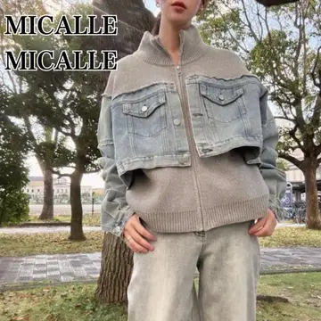 새상품급 MICALLE 데님 도킹 지퍼 가디건 니트 블루종