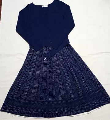 [ 새상품급 ] 데뷔 피오레 네이비 니트 원피스 벨트 포함 M