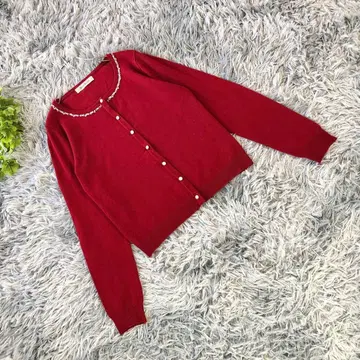 MISCH MASCH [ M ] 펄 장식 빨간색 니트 가디건 스웨터