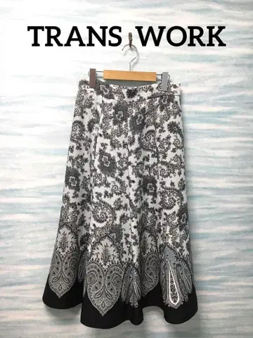 [트랜스워크] L 사이즈 롱 기장 스커트 그레이 블랙 패턴 스커트
