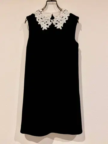 SNIDEL 스나이델 컬러 포인트 미니 원피스 레이스 옷깃 꽃 블랙