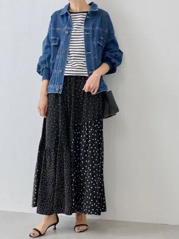 비어즐리 beardsley 도트 패치워크 롱 스커트 프리 사이즈