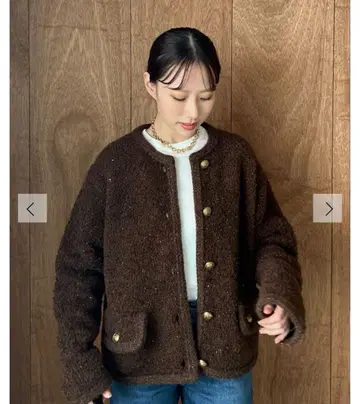 금장 버튼 테디 라메 니트 자켓 미라 오웬