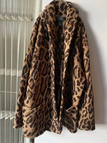 LAUREN 로렌 레오파드 숄카라 울 가디건