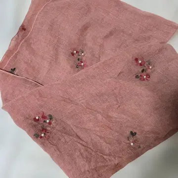 핑크 꽃무늬 자수 스톨