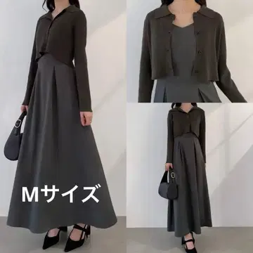 [ mipiarl ] 숏 폴로 가디건 + 슬리브리스 플레어 원피스 set