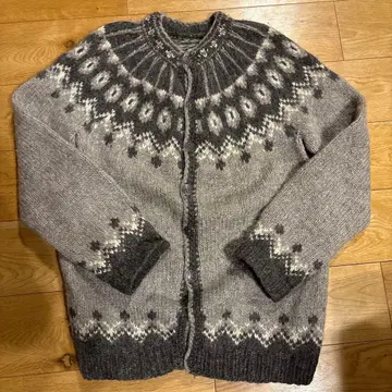 노르딕 니트 가디건 로피 스웨터 메탈 버튼 페어아일 패턴