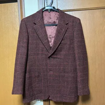 테일러드 자켓 빨간색 계열 체크 울 혼방