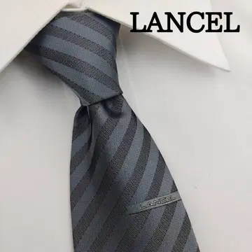 란셀 고급 실크 넥타이 스트라이프 패턴 그레이