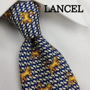 란셀 고급 실크 넥타이 올 패턴 네이비
