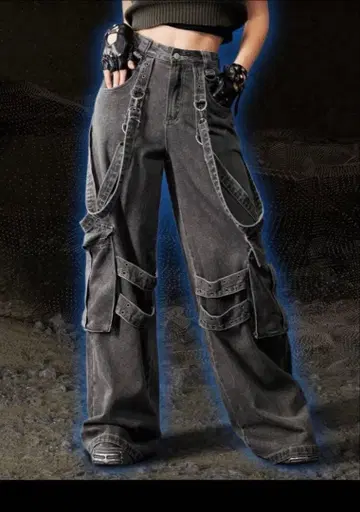 트렌드! 다크 그레이 와이드 레그 데님 팬츠