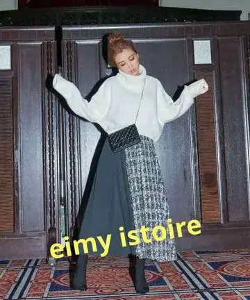 eimy istoire 트위드 콤비 랩 플레어 스커트 그린